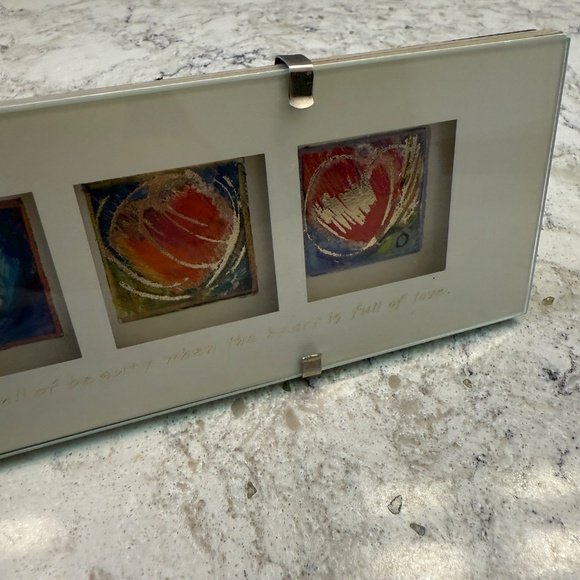 Unique Triple Matted Multicolor Desktop Art Print‎ Watercolor Hearts 9' x 3' - Picture 7 of 9